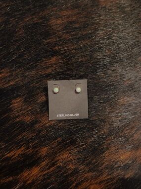 Sterling Silver Opal Stud Earrings - Iridescent Blue-Green